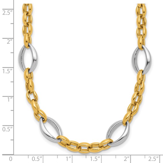 Herco 18K Two-tone Polished Navette and Oval Link 18 Inch Necklace