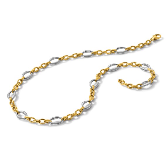 Herco 18K Two-tone Polished Navette and Oval Link 18 Inch Necklace