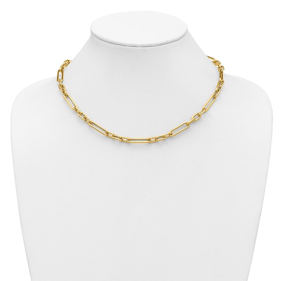 Herco 18K Polished and Textured Mixed Open Link 18 Inch Necklace