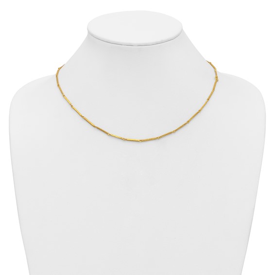 Herco 18K Handmade Solid Textured Bar Link 14 Inch with 2 Inch and 2 Inch Extension Necklace