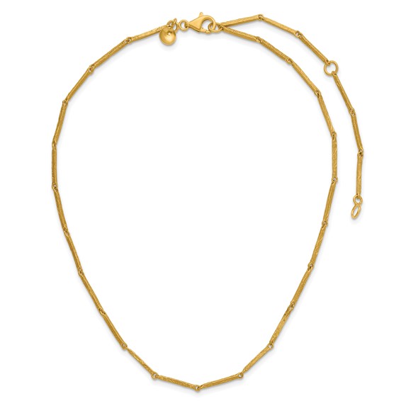 Herco 18K Handmade Solid Textured Bar Link 14 Inch with 2 Inch and 2 Inch Extension Necklace