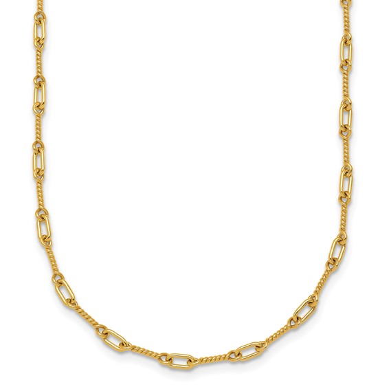 Herco 18K Polished Solid Twisted Bar Link 16 Inch with 2 Inch Extension Chain Necklace