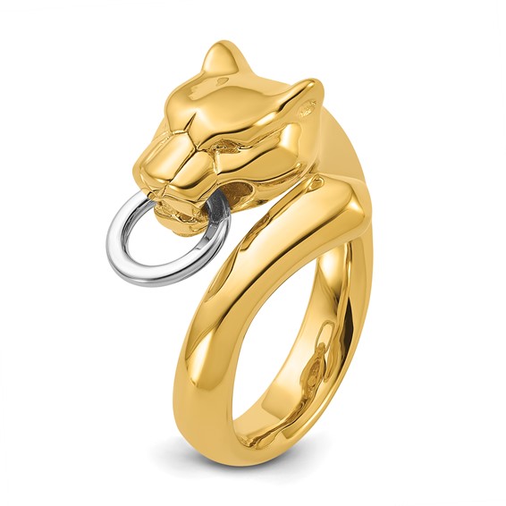 Herco 18K Two-tone Polished Fancy Panther Head Bypass Ring
