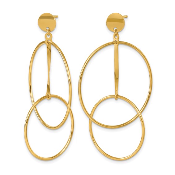 Herco 18K Polished Double Circle with Bar Post Dangle Earrings