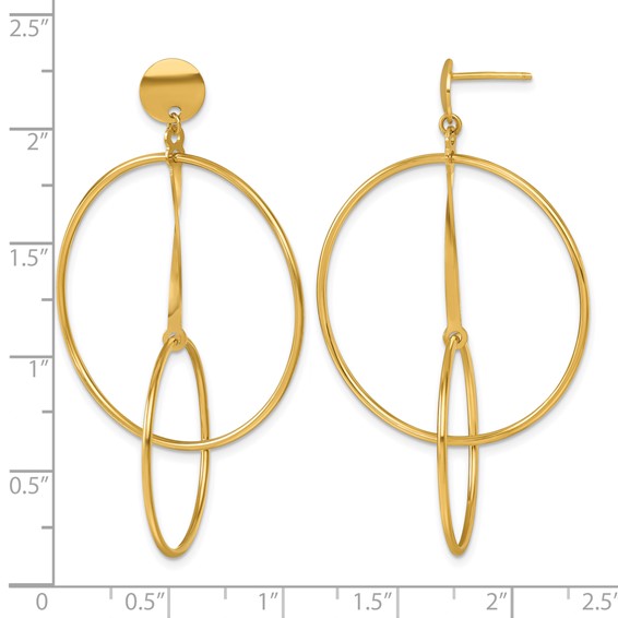 Herco 18K Polished Double Circle with Bar Post Dangle Earrings