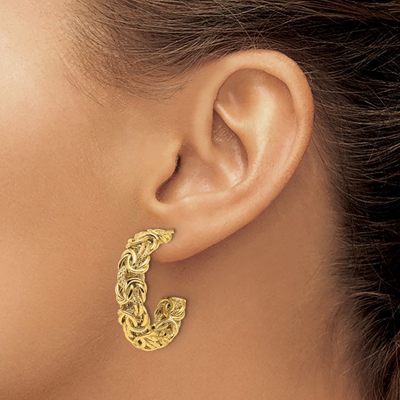 Herco 18K Polished and Textured Byzantine Post C-Hoop Earrings