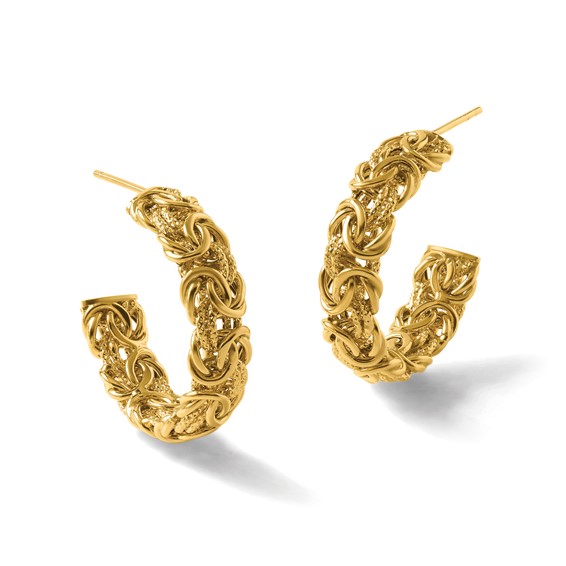 Herco 18K Polished and Textured Byzantine Post C-Hoop Earrings