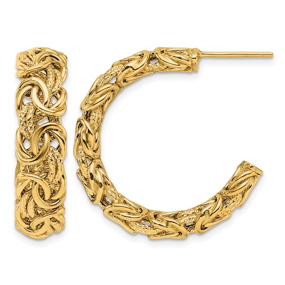Herco 18K Polished and Textured Byzantine Post C-Hoop Earrings