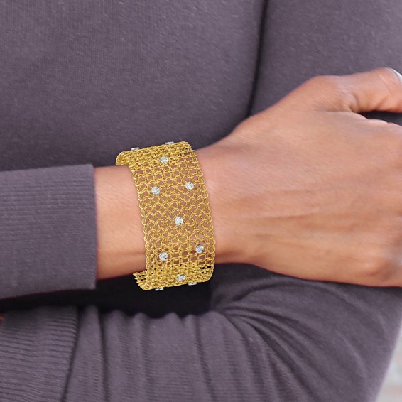 Herco 18K Two-tone Diamond with Sapphire Mesh 7.25 inch Bracelet