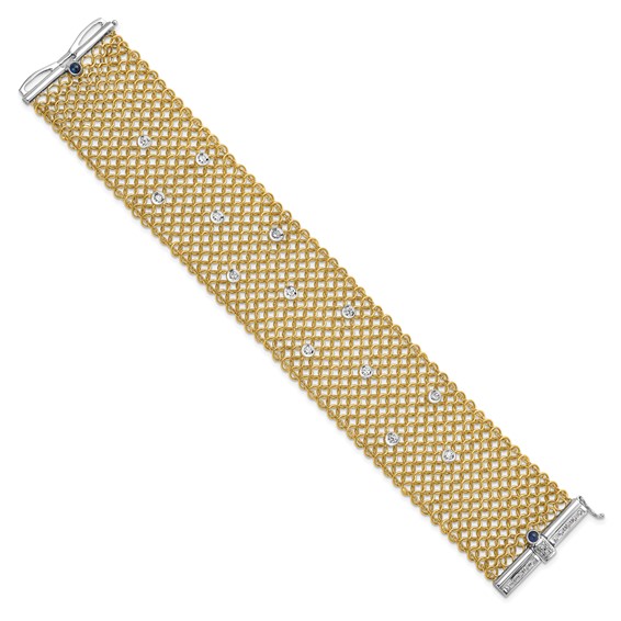 Herco 18K Two-tone Diamond with Sapphire Mesh 7.25 inch Bracelet