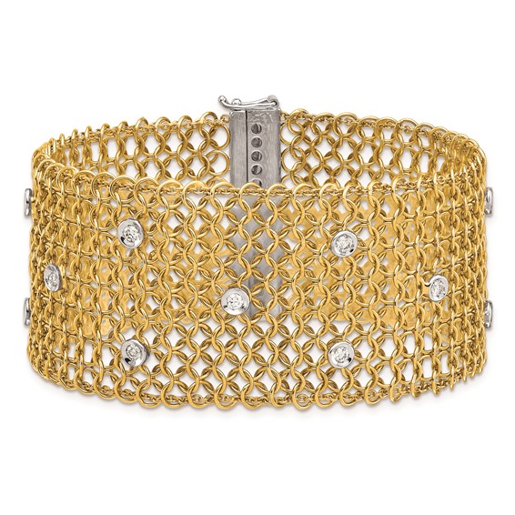 Herco 18K Two-tone Diamond with Sapphire Mesh 7.25 inch Bracelet