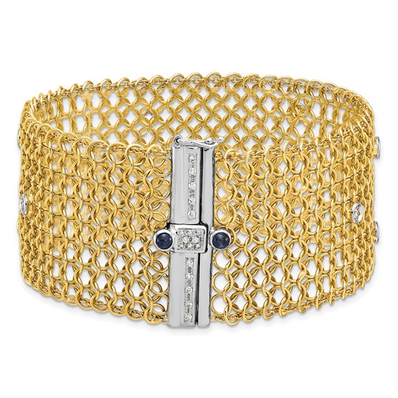 Herco 18K Two-tone Diamond with Sapphire Mesh 7.25 inch Bracelet