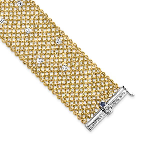 Herco 18K Two-tone Diamond with Sapphire Mesh 7.25 inch Bracelet
