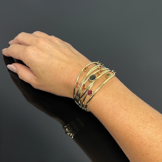Herco 18K Gold Cuff With Color Stones