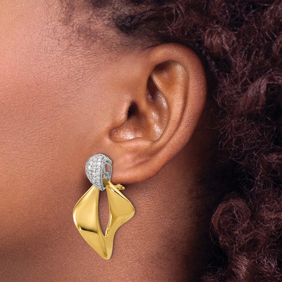 Herco 18K Two-tone Polished Fancy Twist Diamond Omega Dangle Earrings