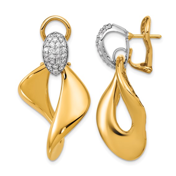 Herco 18K Two-tone Polished Fancy Twist Diamond Omega Dangle Earrings