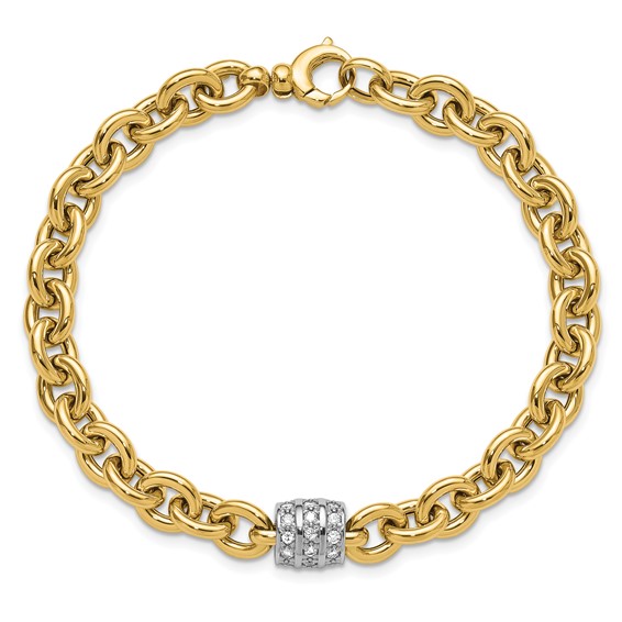 Herco 18K Two-tone Polished Diamond Oval Link 8 inch Bracelet