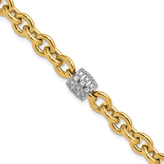 Herco 18K Two-tone Polished Diamond Oval Link 8 inch Bracelet