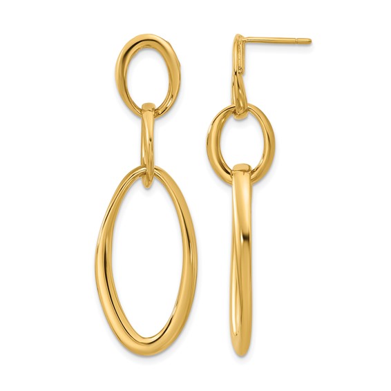 Herco 18K Polished Fancy Triple Oval Link Post Dangle Earrings