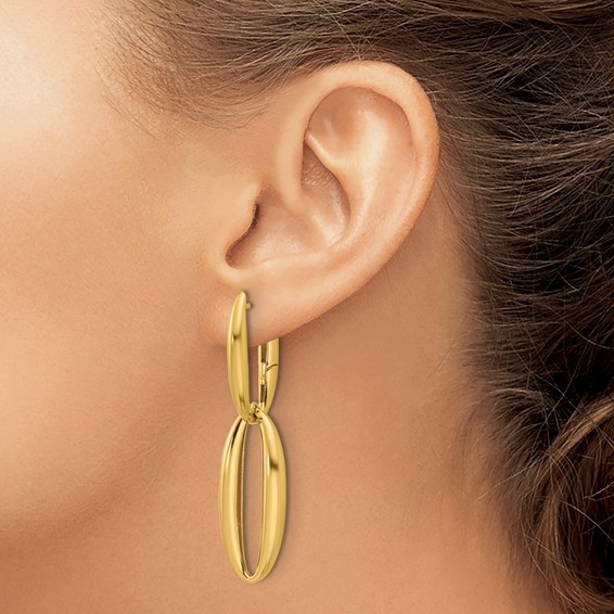 HERCO Gold Oval Dangle Hinged Hoop Earrings