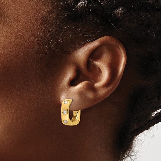 Herco 18K Polished Diamond 3-Stone Huggie Hinged Hoop Earrings