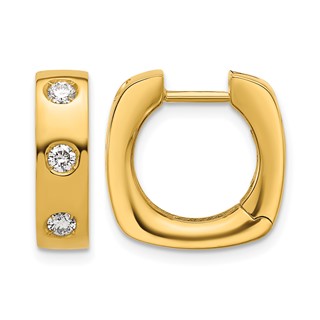 Herco 18K Polished Diamond 3-Stone Huggie Hinged Hoop Earrings