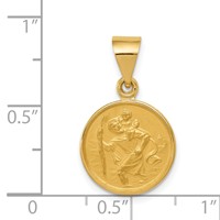 18K Yellow Gold Polished and Satin Saint Christopher Medal Round Pendant view 4
