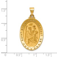 18K Yellow Gold Polished and Satin Large Solid St. Christopher Medal Oval Pendant view 3