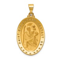 18K Yellow Gold Polished and Satin Large Solid St. Christopher Medal Oval Pendant view 1