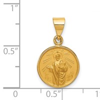 18K Yellow Gold Polished and Satin Solid Saint Jude Thaddeus Medal Round Pendant view 3