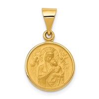 18K Yellow Gold Polished and Satin Solid Our Lady of Perpetual Help Medal Round Pendant view 1