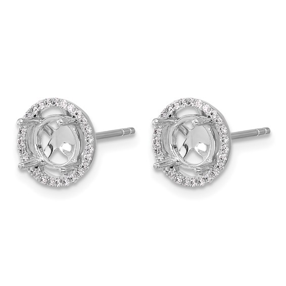 Herco 18K White Gold Rhodium-plated Polished 6.4mm Opening Diamond Halo Semi-Mount Post Earrings