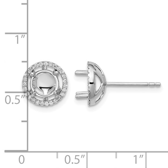 Herco 18K White Gold Rhodium-plated Polished 6.4mm Opening Diamond Halo Semi-Mount Post Earrings