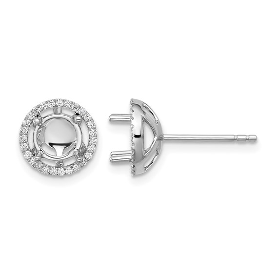 Herco 18K White Gold Rhodium-plated Polished 6.4mm Opening Diamond Halo Semi-Mount Post Earrings