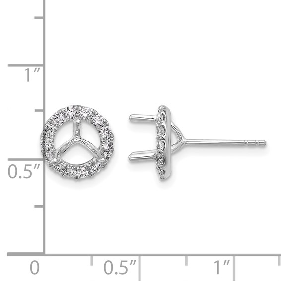 Herco 18K White Gold Rhodium-plated Polished 6.4mm Opening Diamond Halo Semi-Mount Post Earrings