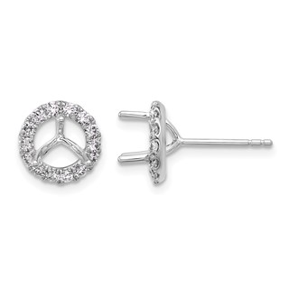 Herco 18K White Gold Rhodium-plated Polished 6.4mm Opening Diamond Halo Semi-Mount Post Earrings