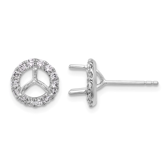 Herco 18K White Gold Rhodium-plated Polished 6.4mm Opening Diamond Halo Semi-Mount Post Earrings