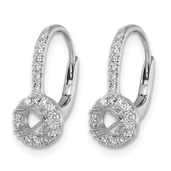 Herco 18K White Gold Rhodium-plated Polished 4.0mm Opening Diamond Halo Semi-Mount Leverback Earrings
