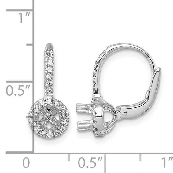 Herco 18K White Gold Rhodium-plated Polished 4.0mm Opening Diamond Halo Semi-Mount Leverback Earrings