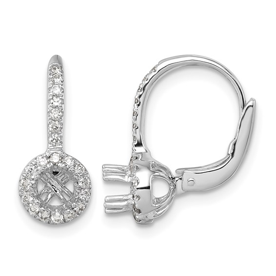 Herco 18K White Gold Rhodium-plated Polished 4.0mm Opening Diamond Halo Semi-Mount Leverback Earrings