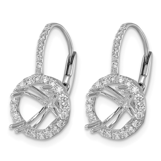 Herco 18K White Gold Rhodium-plated Polished 6.4mm Opening Diamond Halo Semi-Mount Leverback Earrings