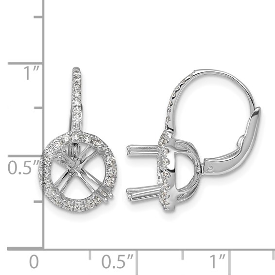 Herco 18K White Gold Rhodium-plated Polished 6.4mm Opening Diamond Halo Semi-Mount Leverback Earrings