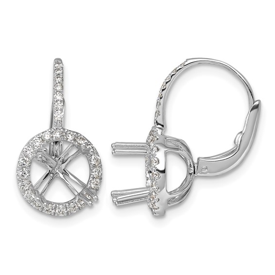 Herco 18K White Gold Rhodium-plated Polished 6.4mm Opening Diamond Halo Semi-Mount Leverback Earrings