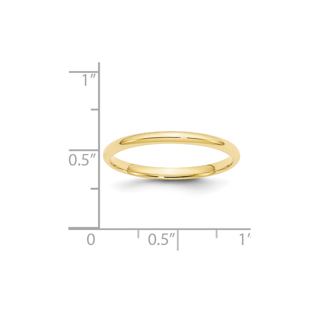 10k Yellow Gold 2mm Lightweight Comfort Fit Wedding Band Ring