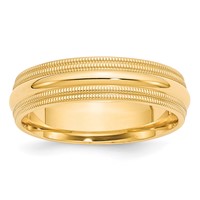 10K Yellow Gold 6mm Double Milgrain Comfort Fit Wedding Band view 1