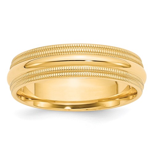 10K Yellow Gold 6mm Double Milgrain Comfort Fit Wedding Band, Size 11