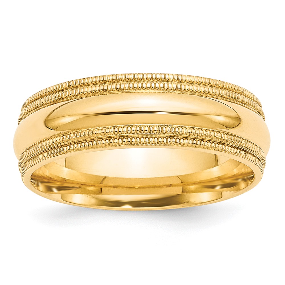 10K Yellow Gold 7mm Double Milgrain Comfort Fit Wedding Band