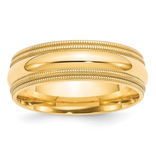 10K Yellow Gold 7mm Double Milgrain Comfort Fit Wedding Band, Size 10