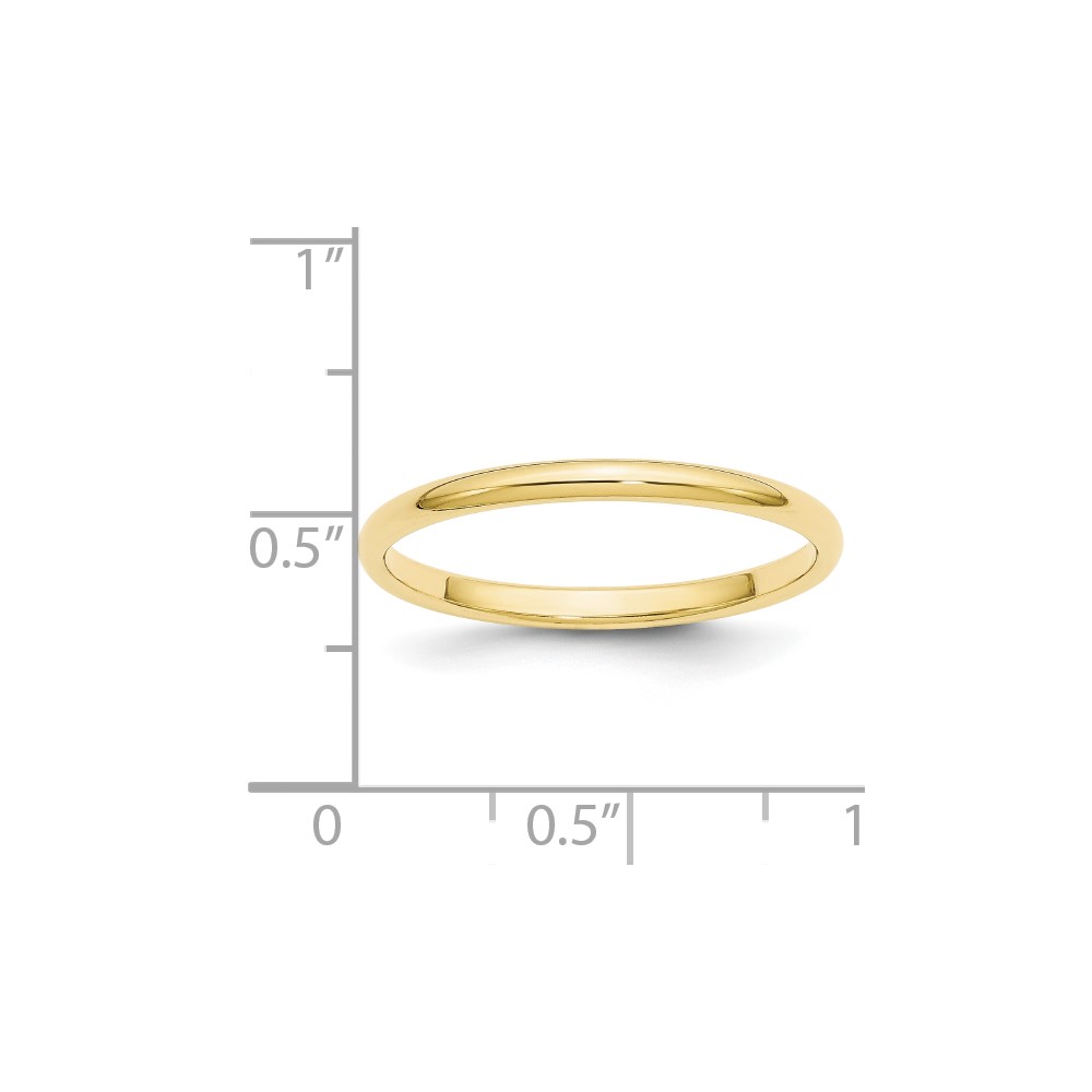 10k Yellow Gold 2mm Half Round Wedding Band Size 6 (1HR020-6)