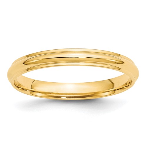 10K Yellow Gold 3mm Half Round Band with Edge Wedding, Size 7